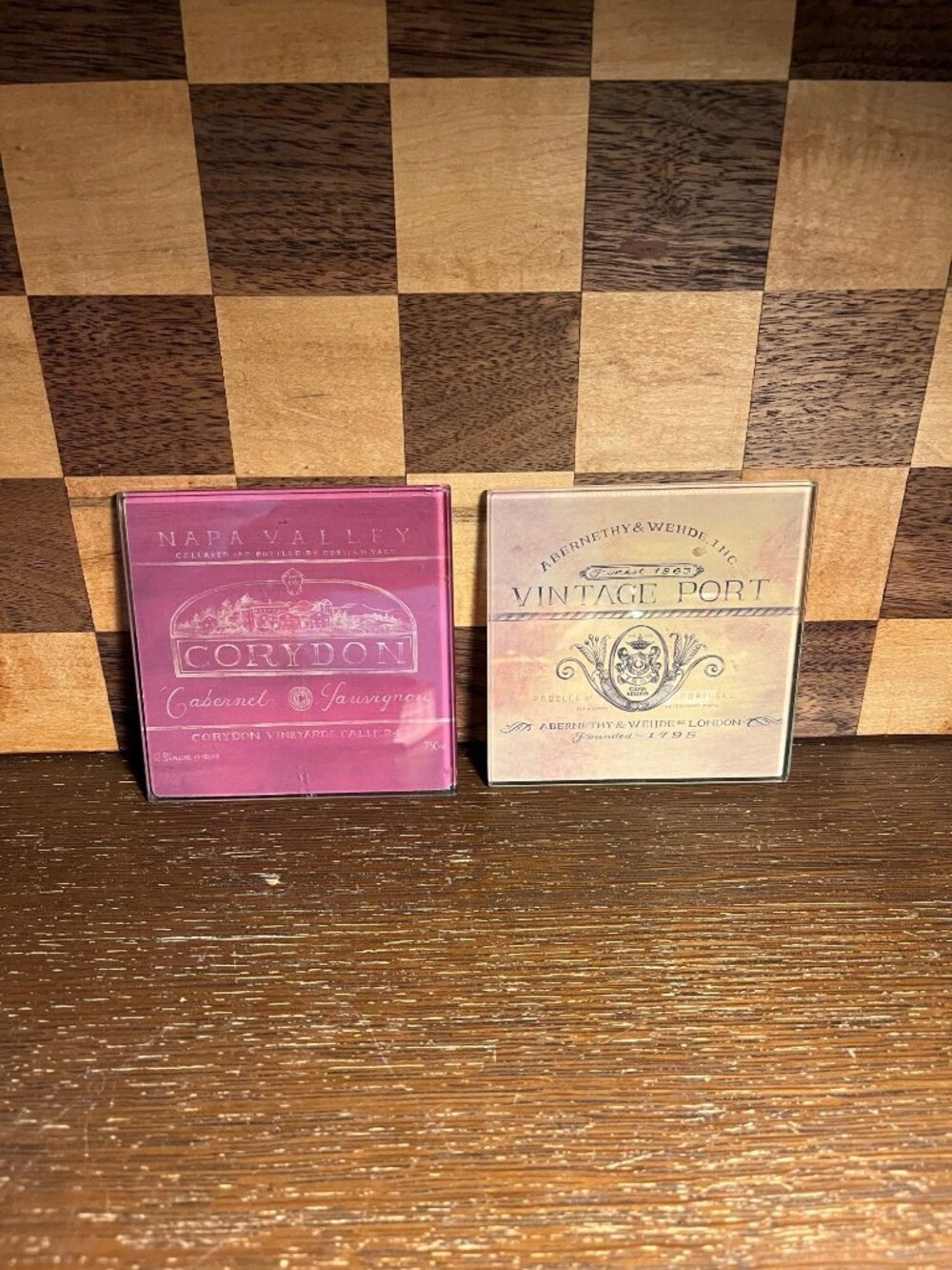 Glass Corydon and Vintage Port Wine Coasters A553